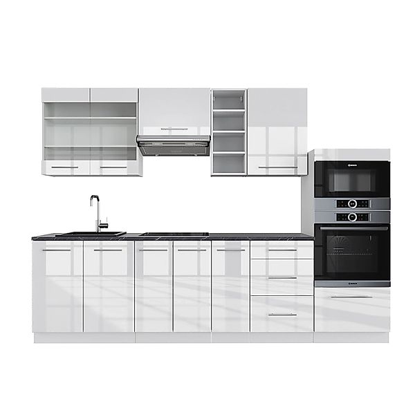 Vicco Fame-Line Küchenzeile Weiß Hochglanz/Weiß 280 cm AP Anthrazit günstig online kaufen