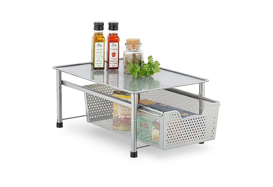 relaxdays Mehrzweckregal Schubladenregal mit Korbauszug, silber günstig online kaufen