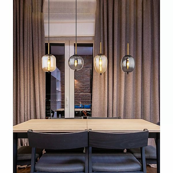 Globo Pendelleuchte Blacky 4-flammig Schwarz-Rauchfarben-Amber 110x18,5x120 günstig online kaufen