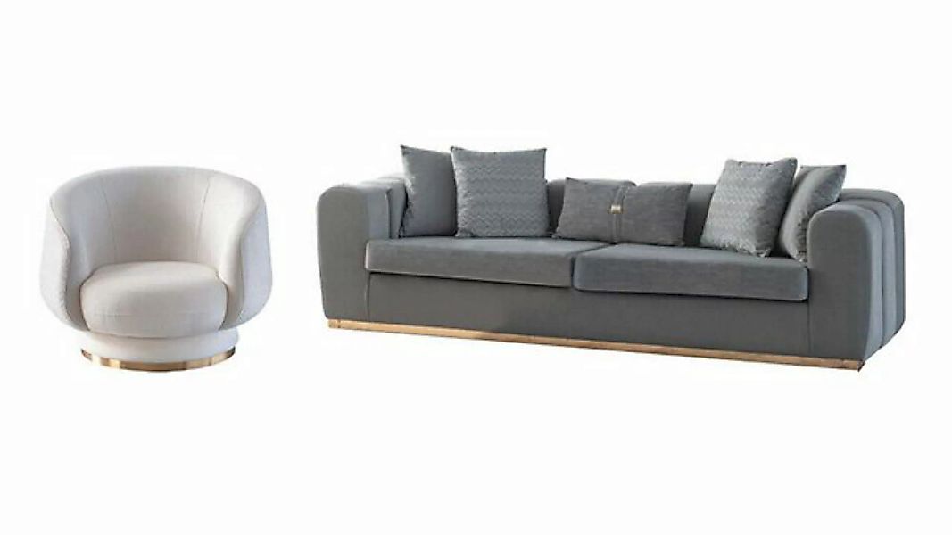 JVmoebel Sofa Grau-Weißes Sofa Set Wohnzimmer Viersitzer Couch Luxuriöser S günstig online kaufen