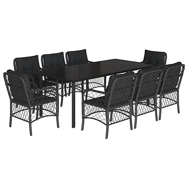 vidaXL 9-Tlg Garten-Essgruppe mit Kissen Schwarz Poly Rattan 3212109 günstig online kaufen
