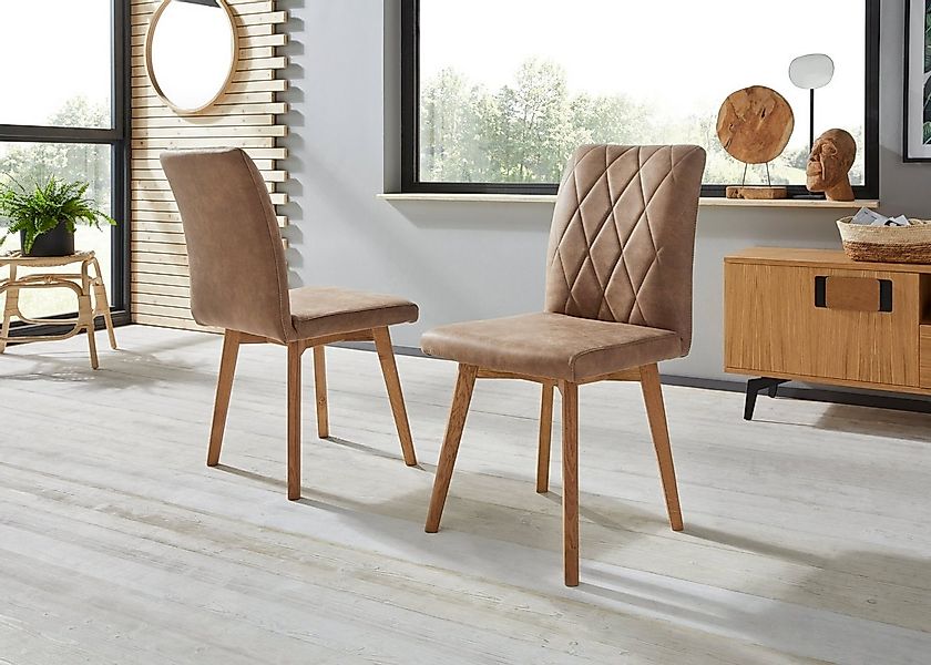 Home affaire Esszimmerstuhl Brest (Set, 2 St), Gestell aus Eiche Massivholz günstig online kaufen
