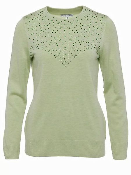 PUNTO & FILO Langarmshirt Feinstrick Pullover figurbetont mit Perlendeko günstig online kaufen