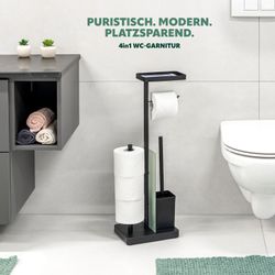 eluno WC-Garnitur 4in1, WC-Bürste, Rollenhalter schwarz günstig online kaufen