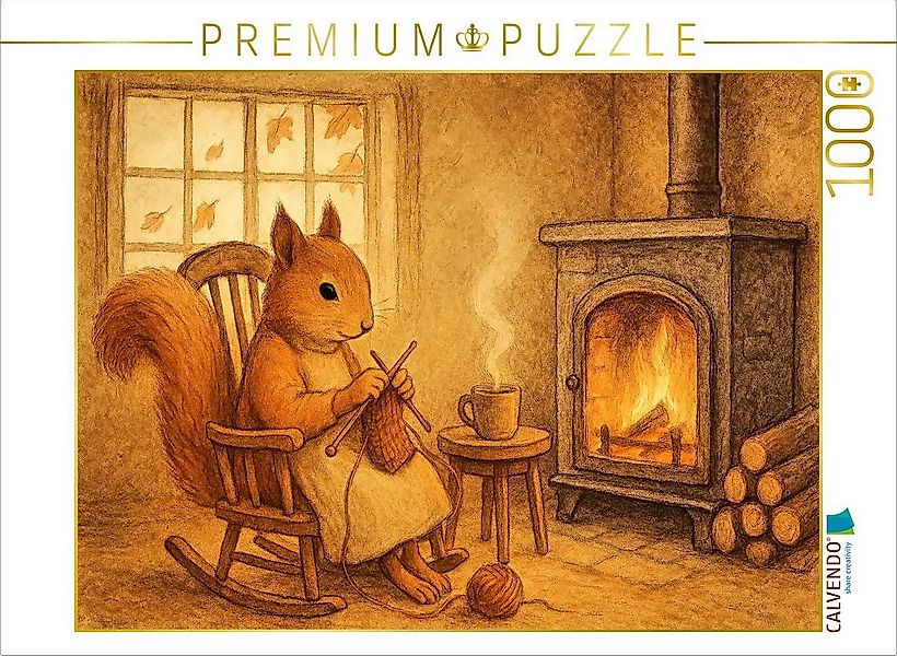 CALVENDO Puzzle CALVENDO Puzzle Kaminträume – Das strickende Eichhörnchen, günstig online kaufen