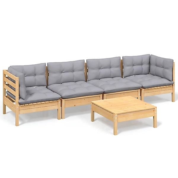 vidaXL 5-Tlg Garten-Lounge-Set mit Grauen Kissen Kiefer Massivholz 3096153 günstig online kaufen