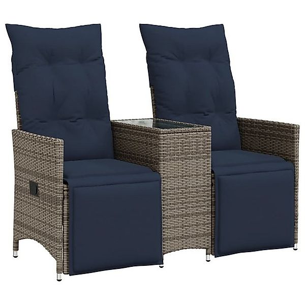 vidaXL Loungesofa Gartensofa Verstellbar 2-Sitzer mit Tisch Grau Poly Ratta günstig online kaufen