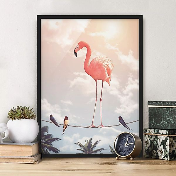 Bild mit Rahmen Tiere - Hochformat Himmel mit Flamingo günstig online kaufen