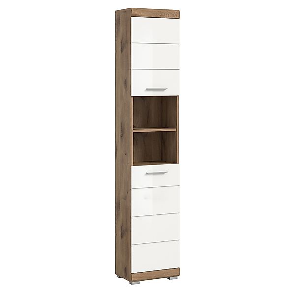 Hochschrank Wave Weiß Hochglanz/Nox Oak 191 cm x 37 cm x 31 cm günstig online kaufen