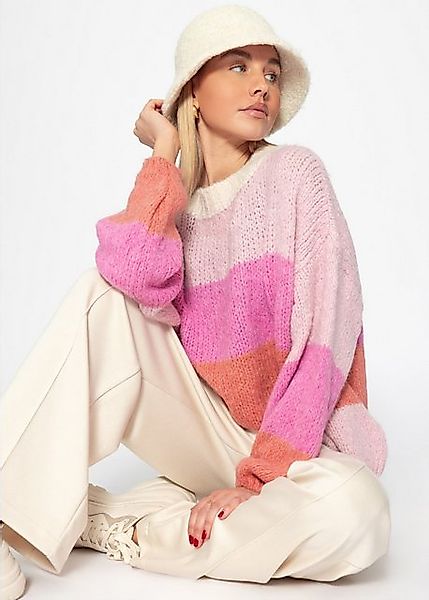 SASSYCLASSY Strickpullover Locker gestreifter Strickpullover in Rosa-Peach günstig online kaufen