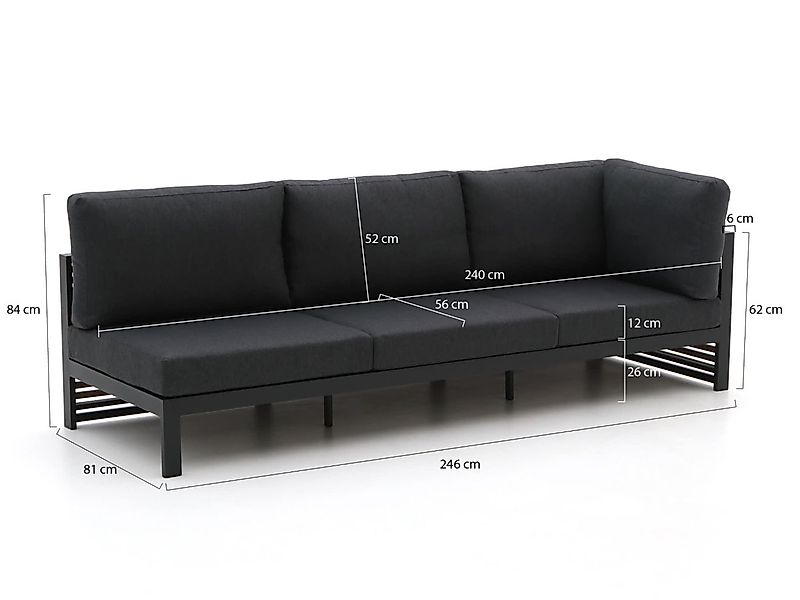 Bellagio Cadora Gartensofa 3-Sitzer linker Arm 246 cm günstig online kaufen