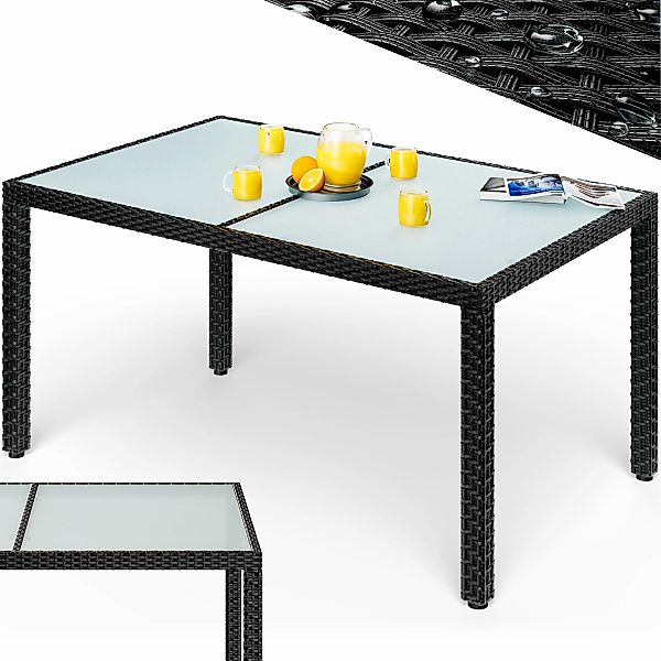 Polyrattan Gartentisch Schwarz 150x90x75cm Glas günstig online kaufen