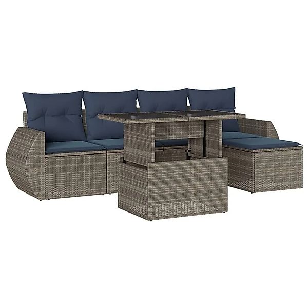 vidaXL 6-Tlg Gartensofa-Set mit Kissen Grau Polyrattan 3268501 günstig online kaufen