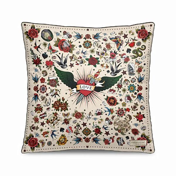 Kissen Tatoo textil bunt / Velours  - 45 x 45 cm - PÔDEVACHE - Bunt günstig online kaufen