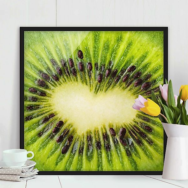 Bild mit Rahmen Küche - Quadrat Kiwi Heart günstig online kaufen