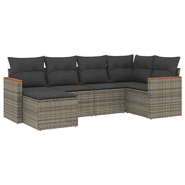 vidaXL 6-Tlg Garten-Sofagarnitur mit Kissen Grau Poly Rattan 3226179 günstig online kaufen