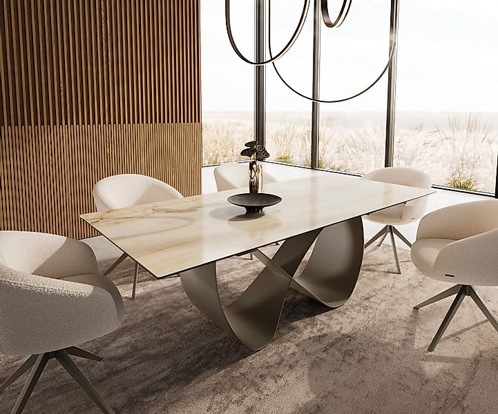 Esstisch Edge 180-220x100 Keramik Laminam® Onice Oro Infinity Metall Effekt günstig online kaufen