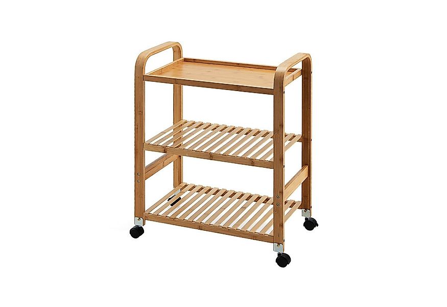 COSTWAY Servierwagen, mit 3 Ablagen, abnehmbarem Rollen & Griffen, Bambus günstig online kaufen