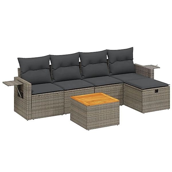 vidaXL 6-Tlg Garten-Sofagarnitur mit Kissen Grau Poly Rattan 3264945 günstig online kaufen