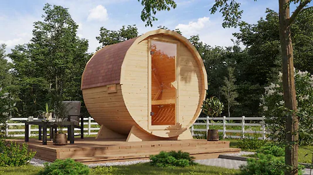 KONIFERA Fasssauna »Lathy L« Saunaofen mit eingebauter Steuerung 9 kW günstig online kaufen