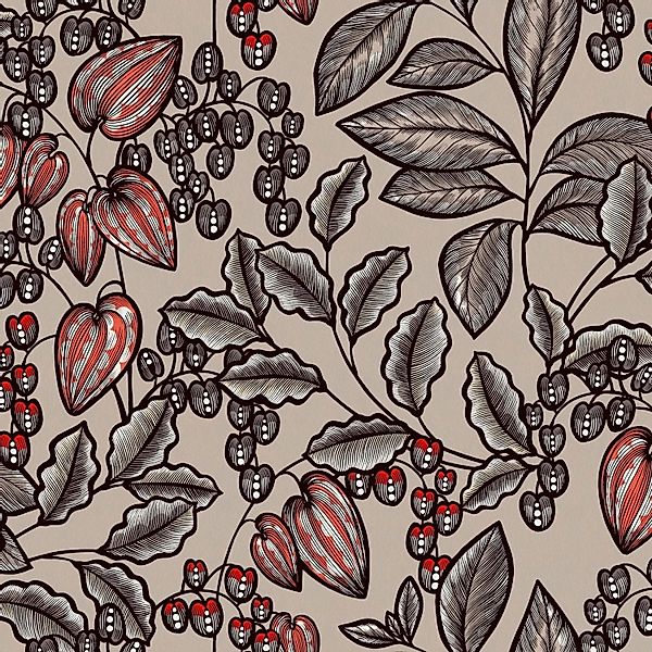 PROFHOME 377543-GU Blumen Tapete Floral Matt Braun Grau Rot 0,53 m x 10,05 günstig online kaufen