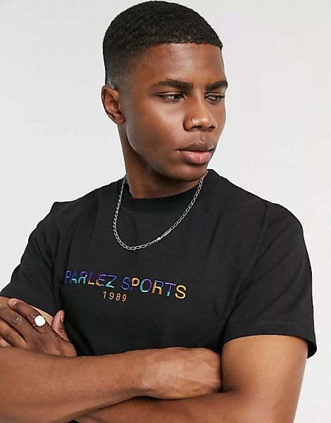 Parlez – Nelson – Besticktes T-Shirt in Schwarz günstig online kaufen