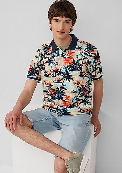 s.Oliver Kurzarmshirt Polo-Shirt Poloshirt aus Baumwolle mit All-over-Print günstig online kaufen