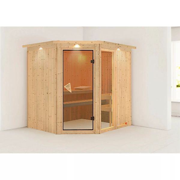 Karibu Sauna Freyja 2 und LED-Dachkranz Natur 202 x 210 x 184 cm günstig online kaufen