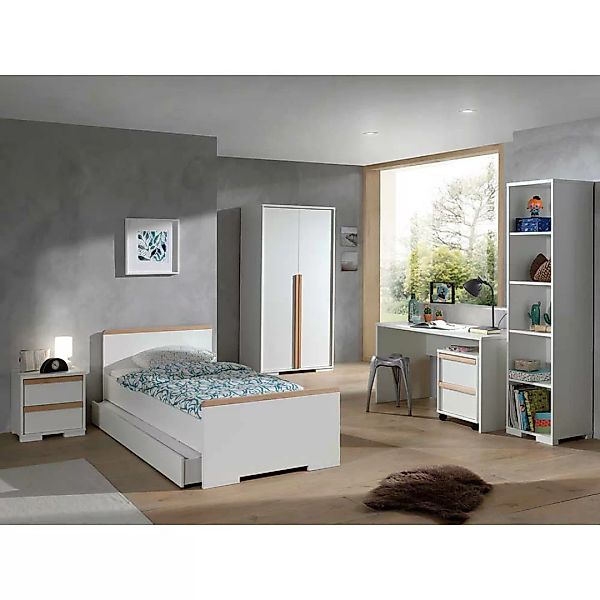 Komplett Jugendzimmer in Weiß und Buche 90xx200 cm Bett (sechsteilig) günstig online kaufen