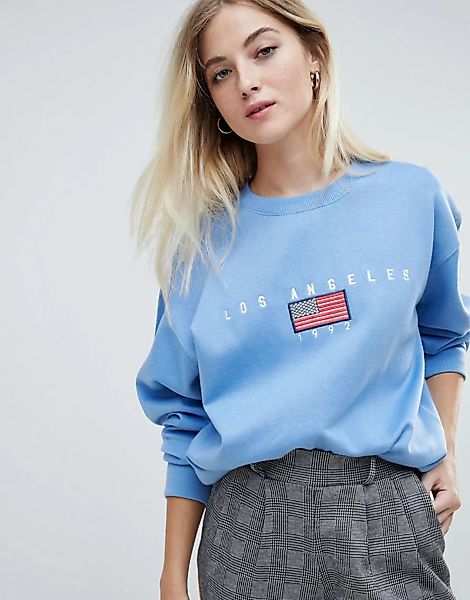 Daisy Street – Legeres Sweatshirt mit Vintage-Stickerei „Los Angeles“-Blau günstig online kaufen