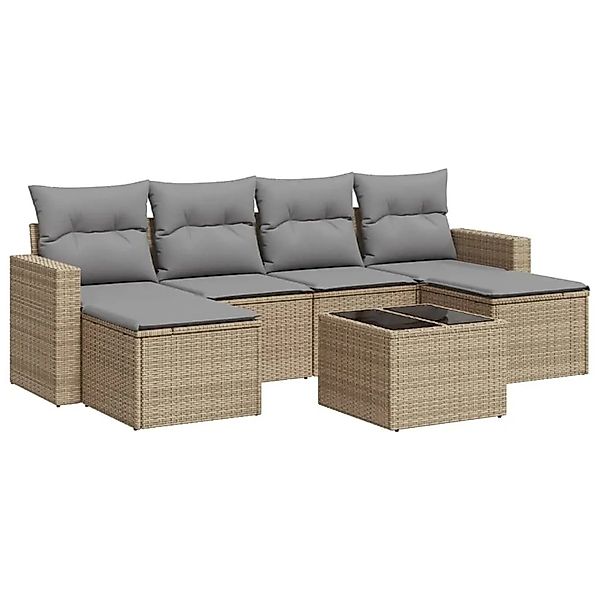 vidaXL 7-Tlg Garten-Sofagarnitur mit Kissen Beige Poly Rattan 3251666 günstig online kaufen