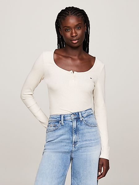 Tommy Jeans Curve Henleyshirt "TJW MELANGE HENLEY LS EXT" mit tiefem Rundha günstig online kaufen