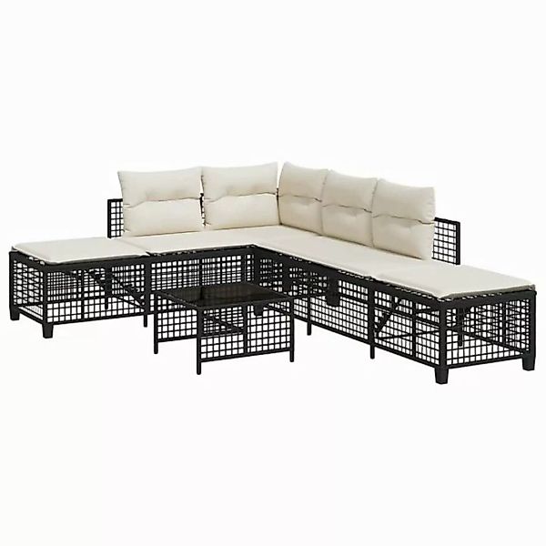 vidaXL Loungesofa 3-tlg. Garten-Ecksofa-Set mit Kissen Schwarz Poly Rattan, günstig online kaufen