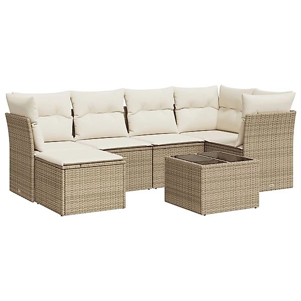 vidaXL 7-Tlg Garten-Sofagarnitur mit Kissen Beige Poly Rattan 3217958 günstig online kaufen