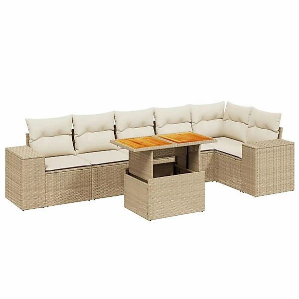 vidaXL 7-tlg Garten-Sofagarnitur mit Kissen Beige Poly Rattan Modell 361 günstig online kaufen