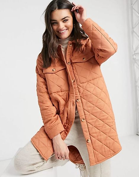 Y.A.S – Gesteppte Longline-Jacke in Orange günstig online kaufen