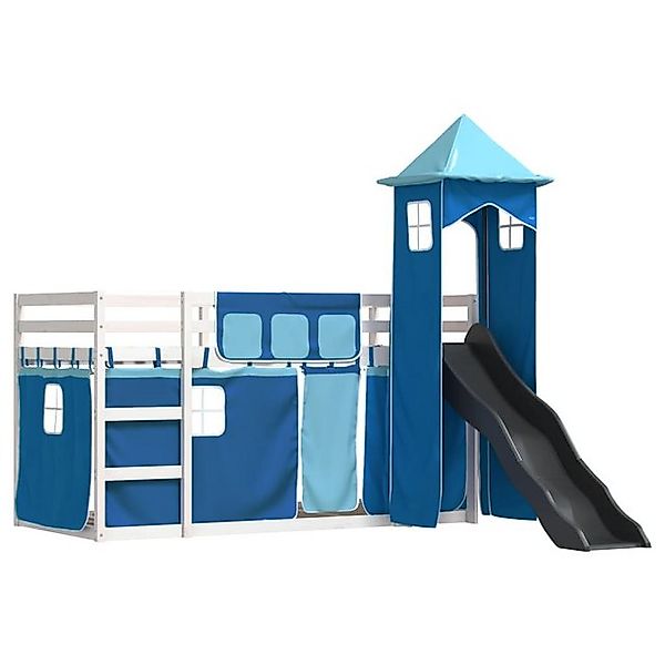 vidaXL Bett Etagenbett mit Rutsche und Gardinen Blau 90x200 cm günstig online kaufen