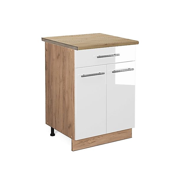 Vicco Küchenunterschrank Fame-Line Weiß Hochglanz/Goldkraft Eiche 60 cm mit günstig online kaufen
