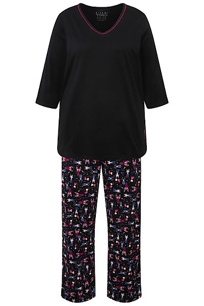 Ulla Popken Pyjama Pyjama Katzen V-Ausschnitt günstig online kaufen