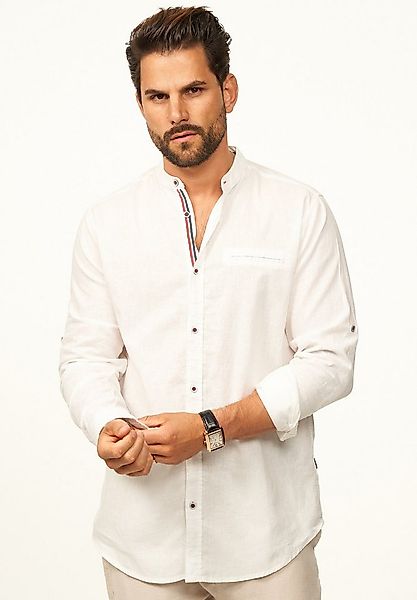 behype Langarmhemd aus Leinen im Regular-Fit mit Stehkragen Herren Leinenhe günstig online kaufen