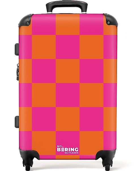 NoBoringSuitcases.com© Hartschalen-Trolley Rosa mit orangefarbenem Schachbr günstig online kaufen