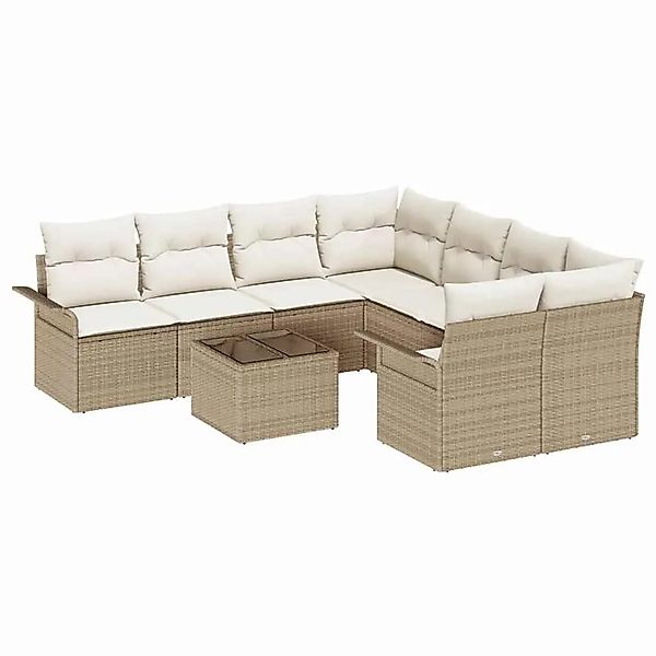 vidaXL Gartensofa-Set mit Kissen 9 Stk Beige und Creme Poly-Rattan 3353970 günstig online kaufen