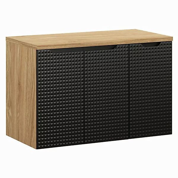 Lomadox Waschbeckenschrank LONDON-56-BLACK 90 cm breit, Eiche mit schwarz, günstig online kaufen