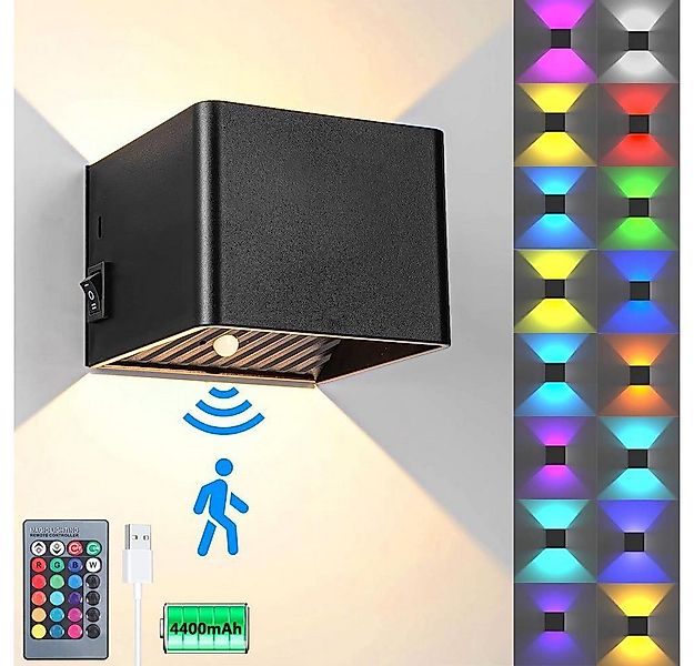 MUPOO LED Wandleuchte Wiederaufladbare Wandleuchte mit Bewegungsmelder RGB günstig online kaufen