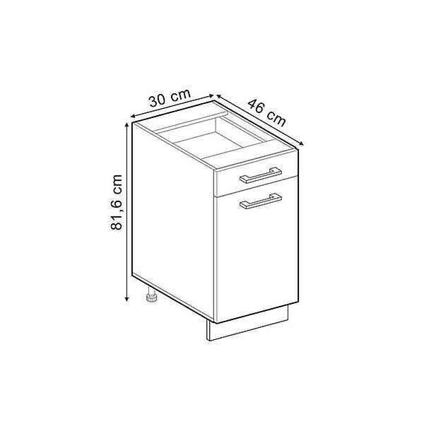 Vicco Küchenunterschrank R-Line Goldkraft Eiche 30 cm ohne Arbeitsplatte günstig online kaufen