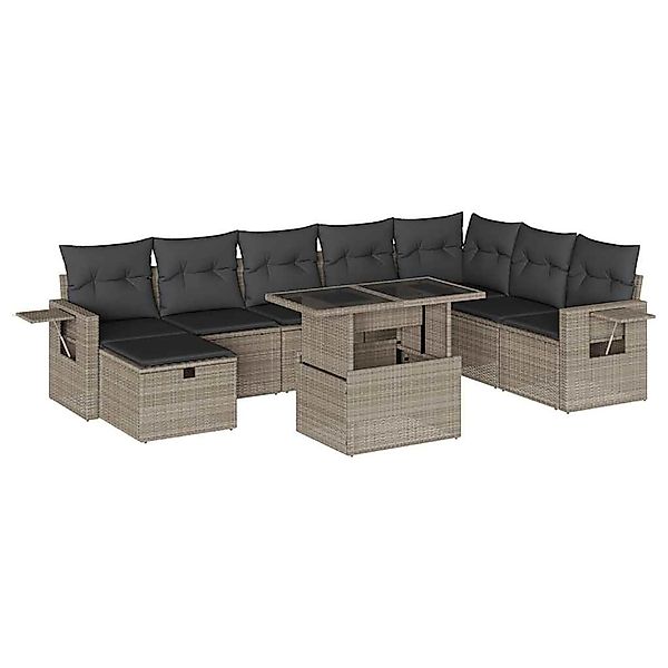 vidaXL 9-Tlg Garten-Sofagarnitur mit Kissen Hellgrau Poly Rattan 3275032 günstig online kaufen