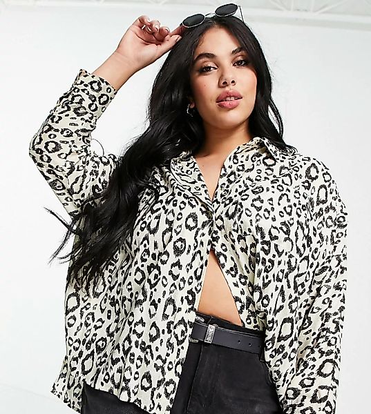 River Island Plus – Hemd mit Leopardenmuster und nach hinten abfallendem Sa günstig online kaufen