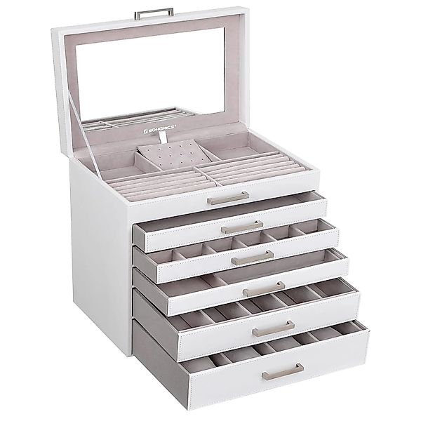 Songmics Schmuckkästchen Bridie mit Großem Spiegel Weiß günstig online kaufen