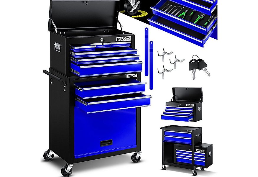 MASKO Werkstattwagen, blau, Werkzeugwagen inklusive Koffer 9 Fächer Abschli günstig online kaufen