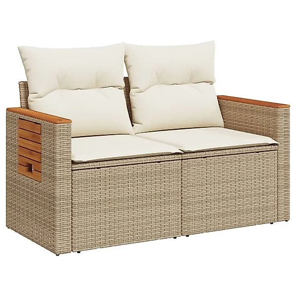 vidaXL Gartensofa mit Kissen 2-Sitzer Beige Poly Rattan 366067 günstig online kaufen